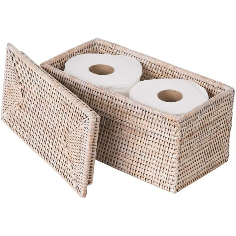 ColorLife Rectangular Rattan Box, WhiteWash Toilet Roll Storage Basket